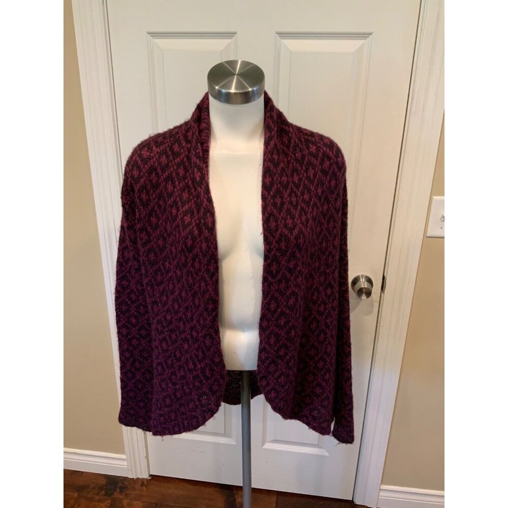 Wooden Ships Purple Knit Cardigan Sweater W/ Draped Open Front, Size S/M (US)